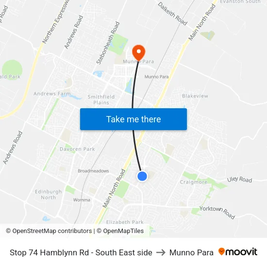 Stop 74 Hamblynn Rd - South East side to Munno Para map