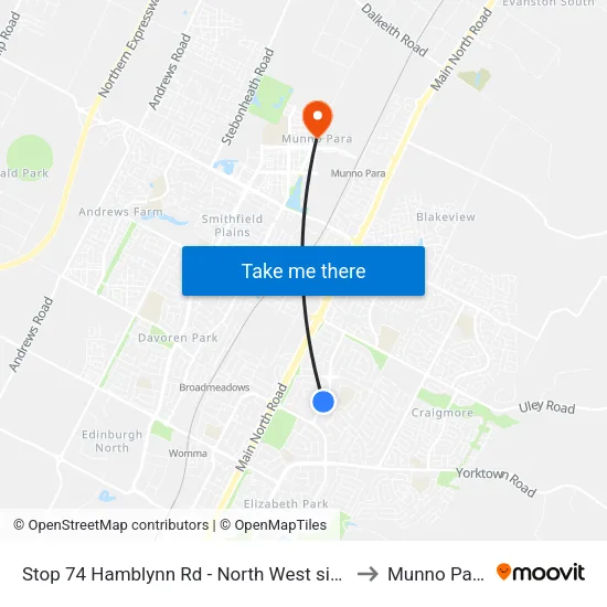 Stop 74 Hamblynn Rd - North West side to Munno Para map