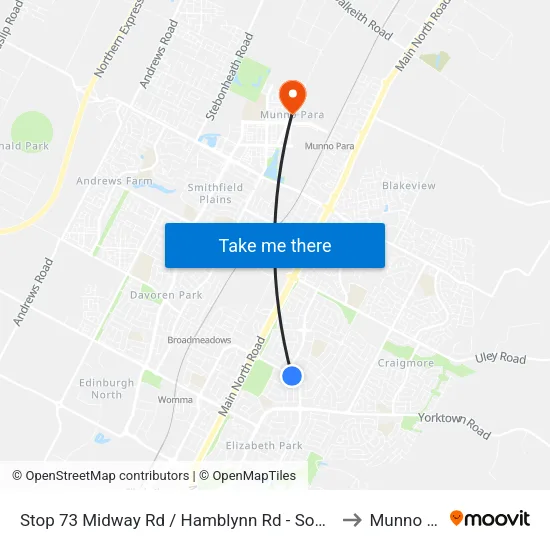 Stop 73 Midway Rd / Hamblynn Rd - South West side to Munno Para map