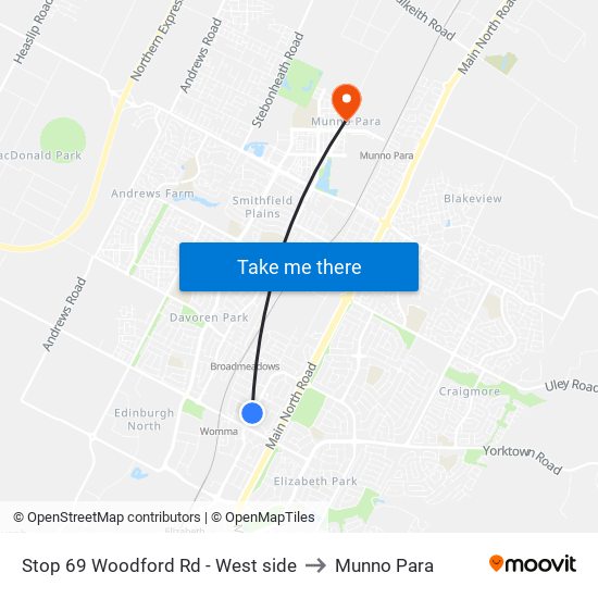 Stop 69 Woodford Rd - West side to Munno Para map