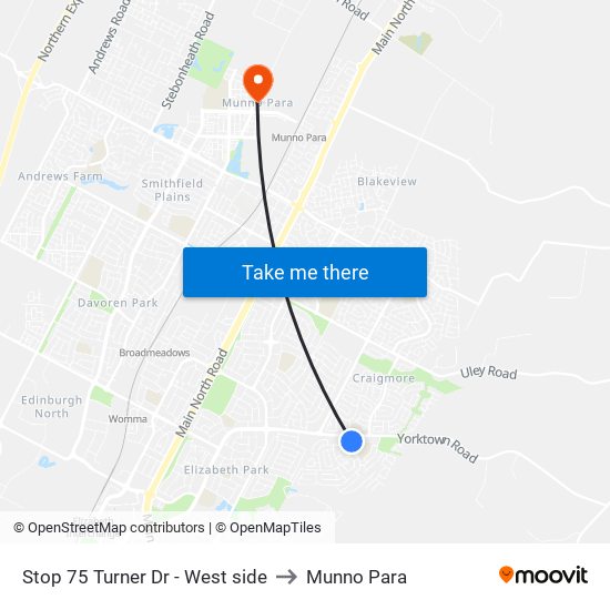 Stop 75 Turner Dr - West side to Munno Para map