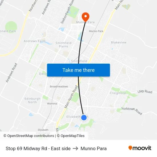 Stop 69 Midway Rd - East side to Munno Para map