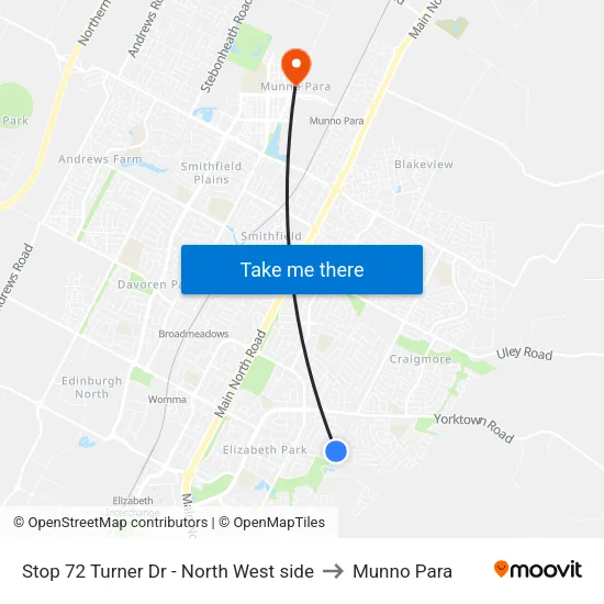 Stop 72 Turner Dr - North West side to Munno Para map
