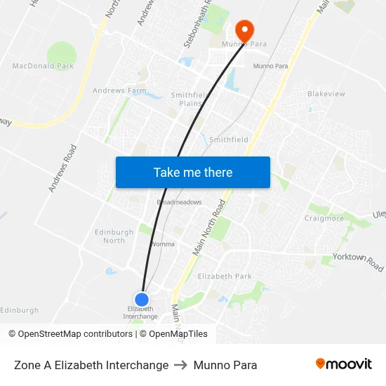 Zone A Elizabeth Interchange to Munno Para map