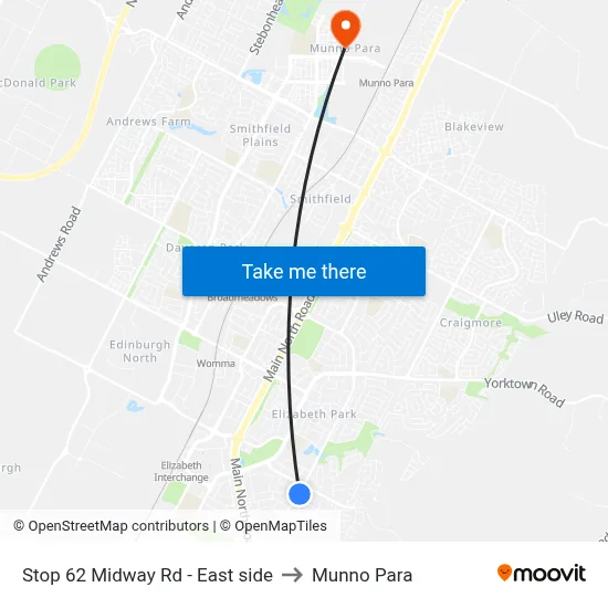 Stop 62 Midway Rd - East side to Munno Para map