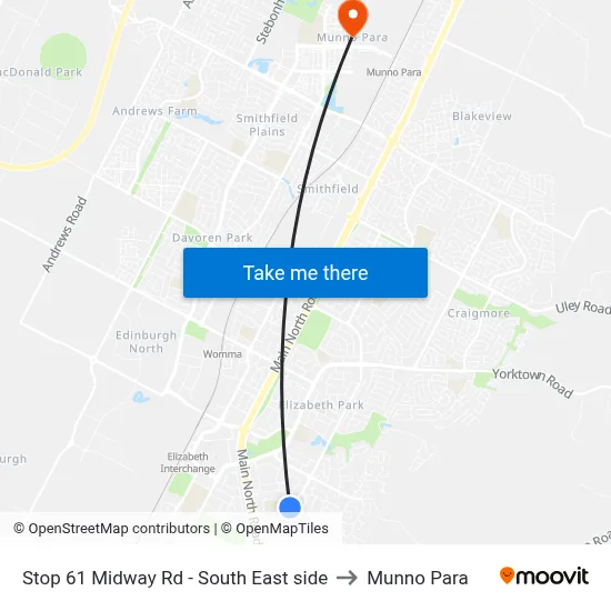 Stop 61 Midway Rd - South East side to Munno Para map