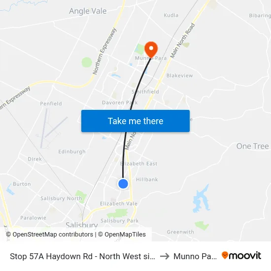 Stop 57A Haydown Rd - North West side to Munno Para map