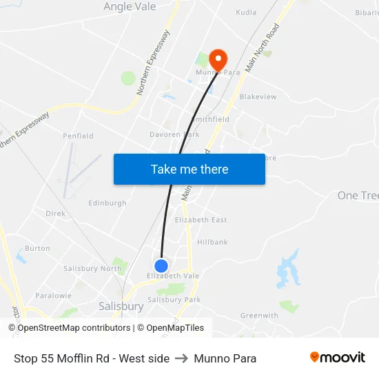 Stop 55 Mofflin Rd - West side to Munno Para map