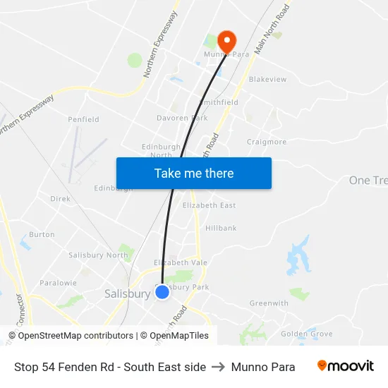 Stop 54 Fenden Rd - South East side to Munno Para map