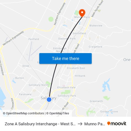 Zone A Salisbury Interchange - West Side to Munno Para map