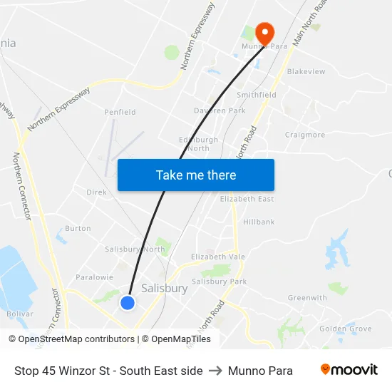 Stop 45 Winzor St - South East side to Munno Para map