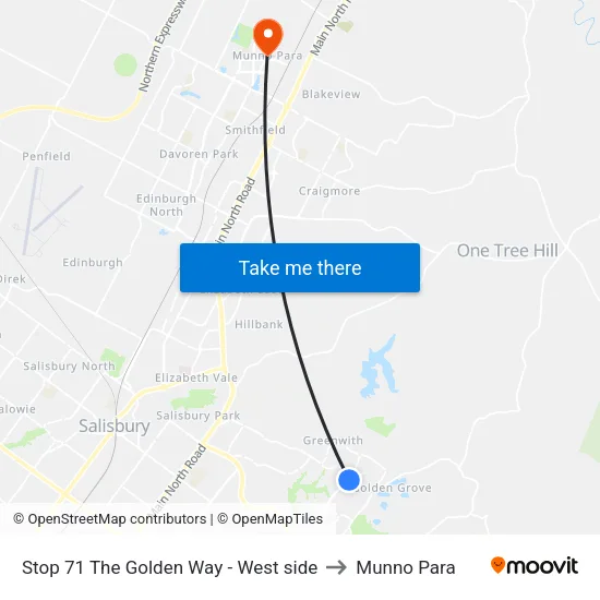 Stop 71 The Golden Way - West side to Munno Para map
