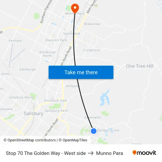 Stop 70 The Golden Way - West side to Munno Para map