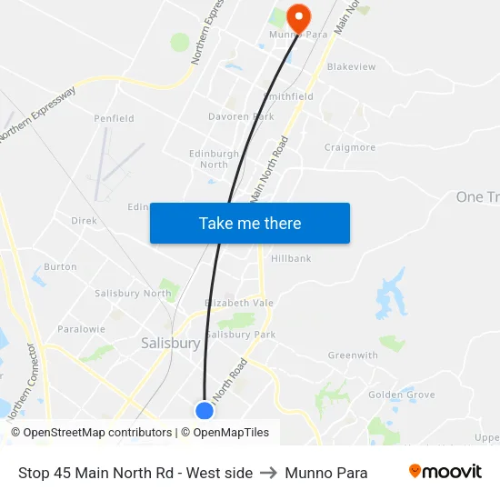 Stop 45 Main North Rd - West side to Munno Para map