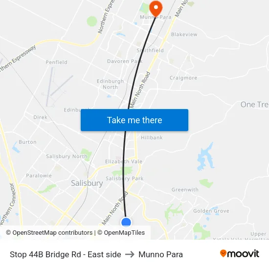 Stop 44B Bridge Rd - East side to Munno Para map