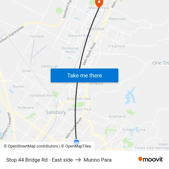 Stop 44 Bridge Rd - East side to Munno Para map