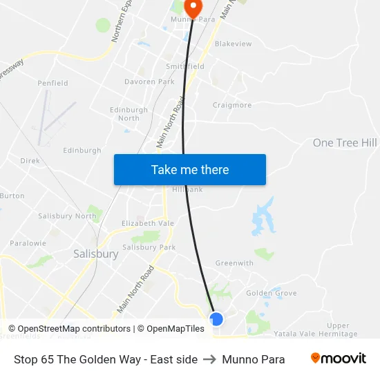 Stop 65 The Golden Way - East side to Munno Para map