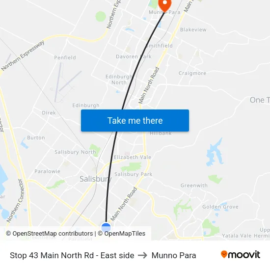 Stop 43 Main North Rd - East side to Munno Para map
