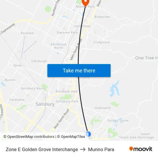 Zone E Golden Grove Interchange to Munno Para map