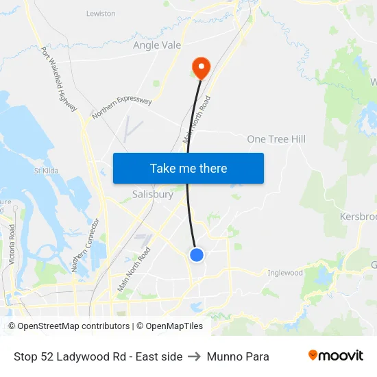Stop 52 Ladywood Rd - East side to Munno Para map