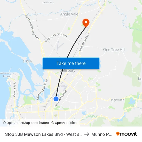 Stop 33B Mawson Lakes Blvd - West side to Munno Para map