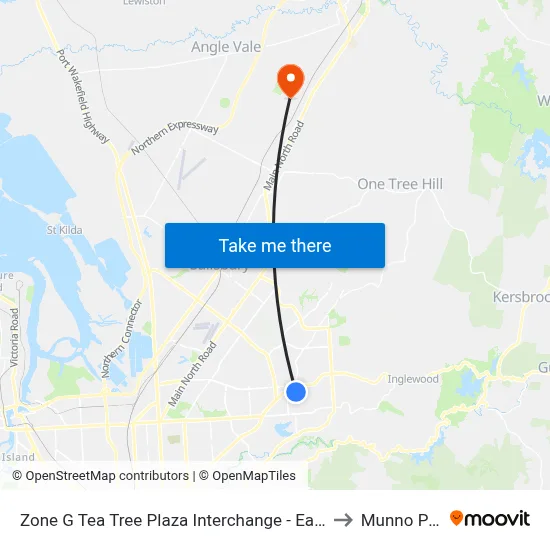 Zone G Tea Tree Plaza Interchange - East side to Munno Para map
