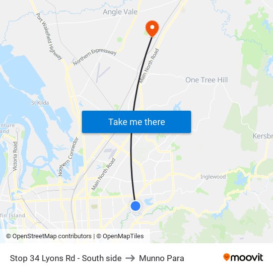 Stop 34 Lyons Rd - South side to Munno Para map