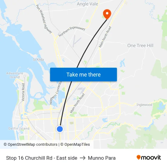 Stop 16 Churchill Rd - East side to Munno Para map