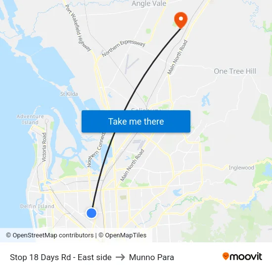 Stop 18 Days Rd - East side to Munno Para map