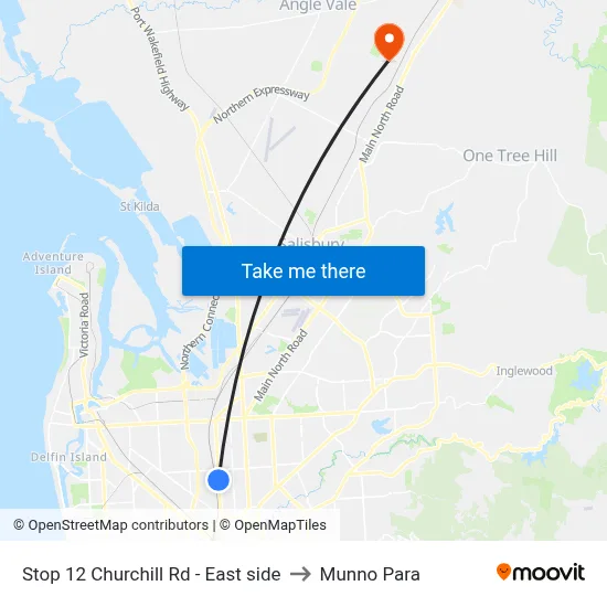 Stop 12 Churchill Rd - East side to Munno Para map