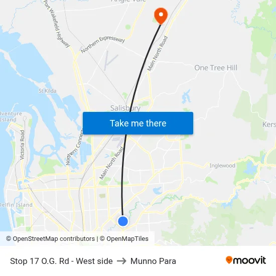 Stop 17 O.G. Rd - West side to Munno Para map