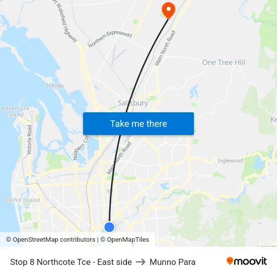 Stop 8 Northcote Tce - East side to Munno Para map