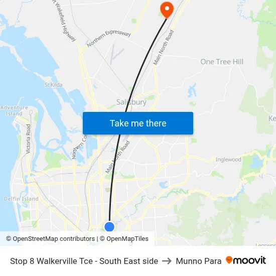 Stop 8 Walkerville Tce - South East side to Munno Para map
