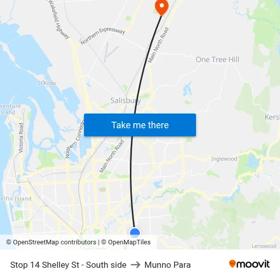 Stop 14 Shelley St - South side to Munno Para map