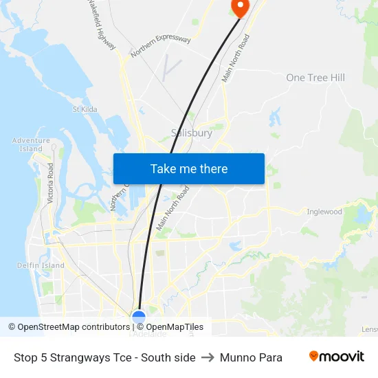Stop 5 Strangways Tce - South side to Munno Para map