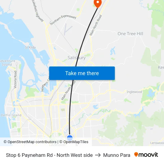 Stop 6 Payneham Rd - North West side to Munno Para map