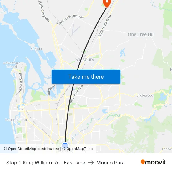 Stop 1 King William Rd - East side to Munno Para map
