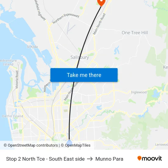 Stop 2 North Tce - South East side to Munno Para map
