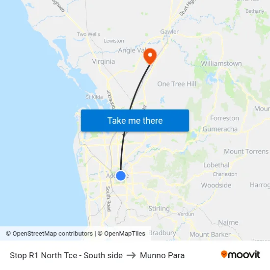 Stop R1 North Tce - South side to Munno Para map