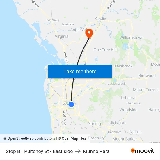 Stop B1 Pulteney St - East side to Munno Para map