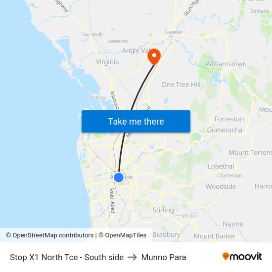 Stop X1 North Tce - South side to Munno Para map