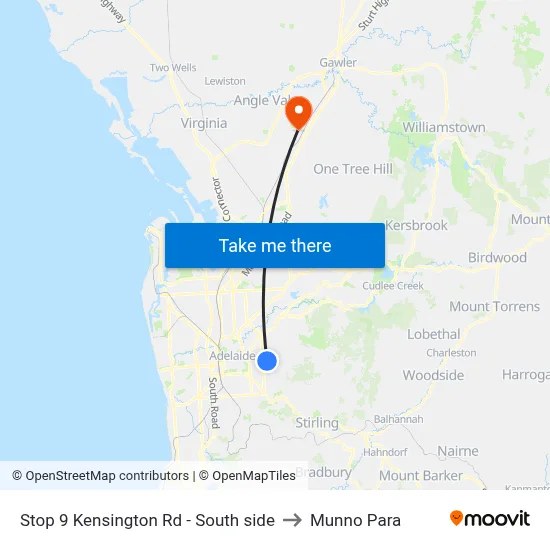 Stop 9 Kensington Rd - South side to Munno Para map