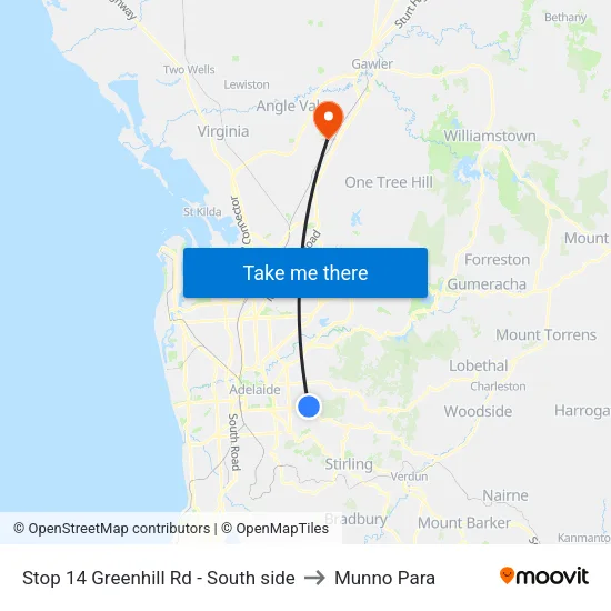 Stop 14 Greenhill Rd - South side to Munno Para map