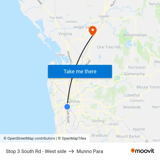 Stop 3 South Rd - West side to Munno Para map