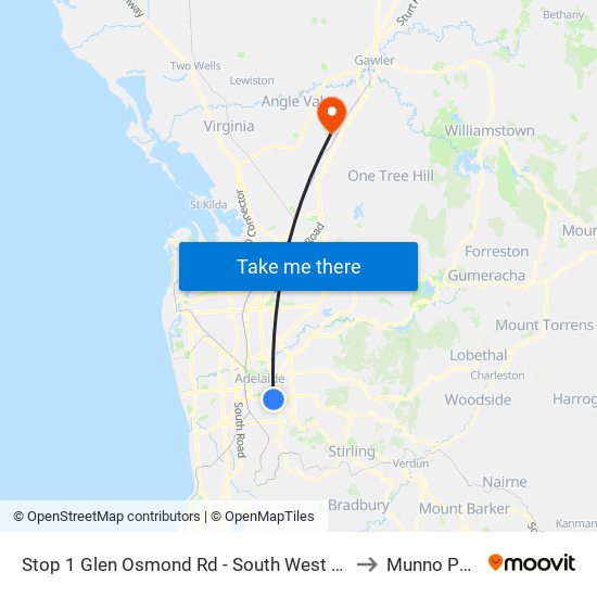 Stop 1 Glen Osmond Rd - South West side to Munno Para map