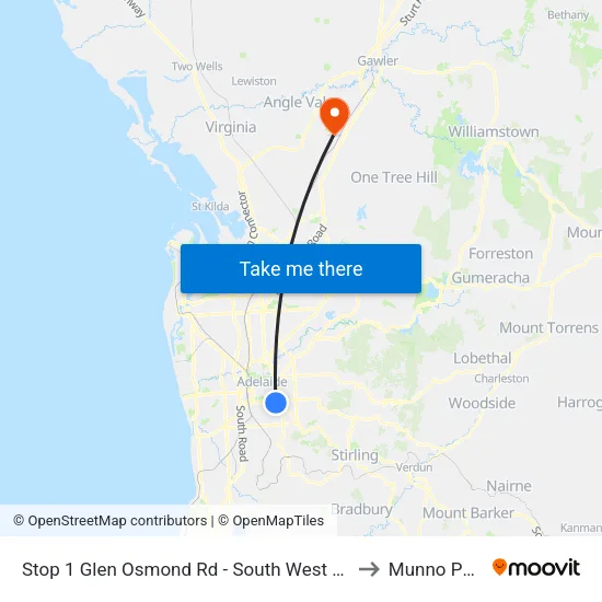 Stop 1 Glen Osmond Rd - South West side to Munno Para map