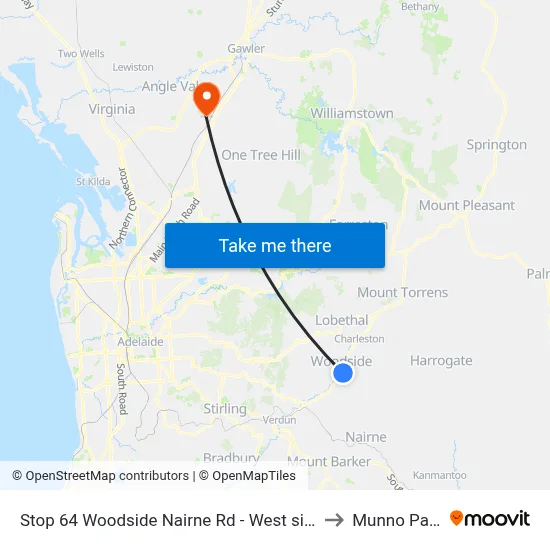Stop 64 Woodside Nairne Rd - West side to Munno Para map