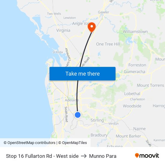 Stop 16 Fullarton Rd - West side to Munno Para map