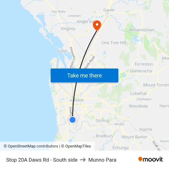 Stop 20A Daws Rd - South side to Munno Para map