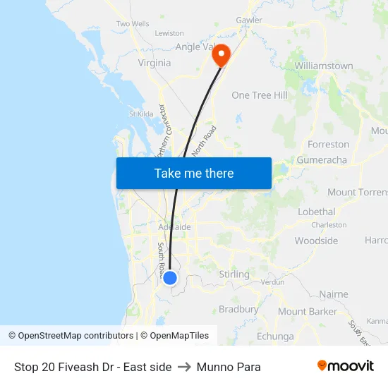 Stop 20 Fiveash Dr - East side to Munno Para map